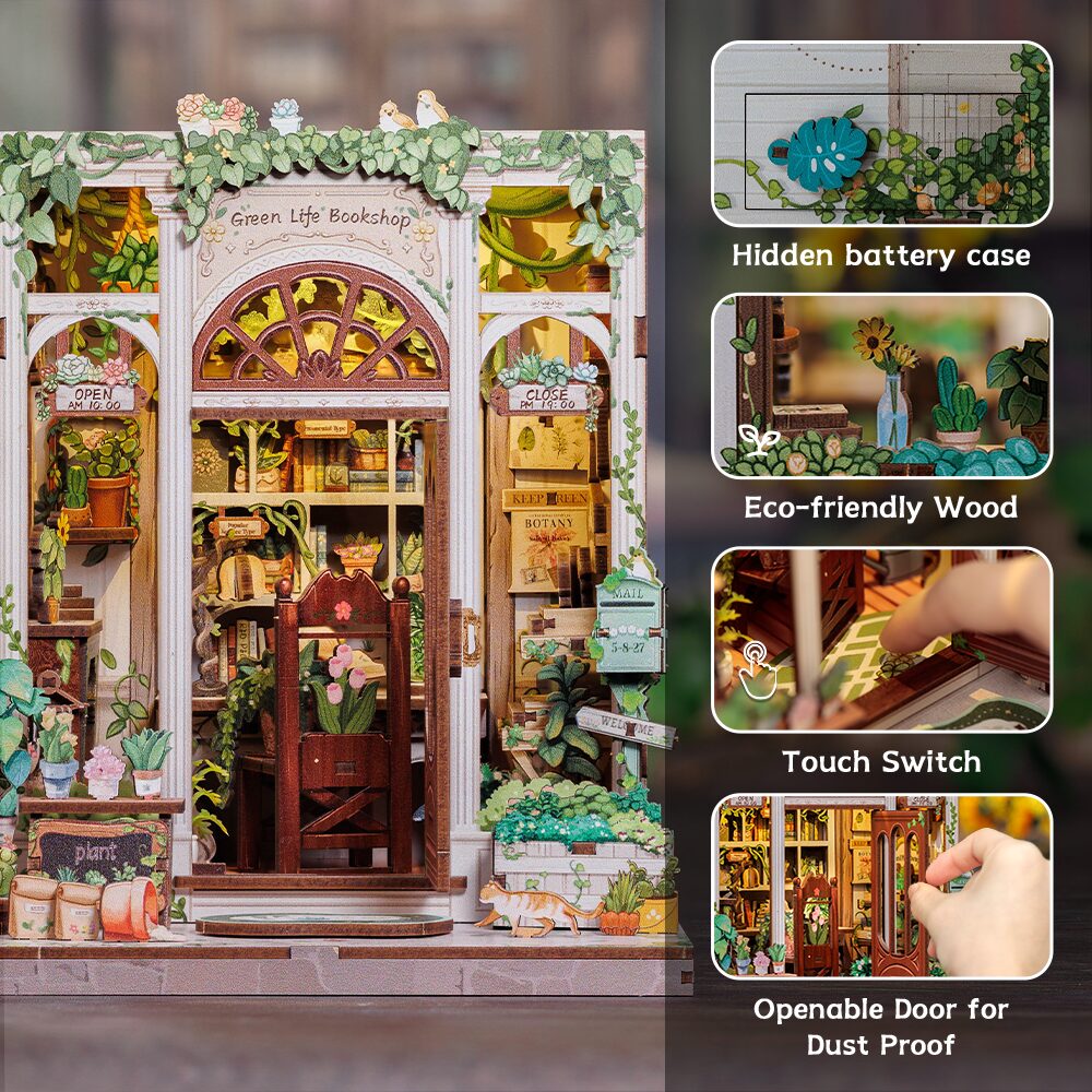 Miniatuurhuisje Green Life Bookshop detail