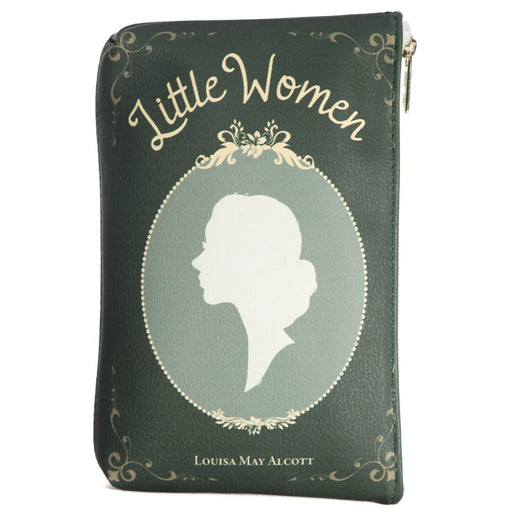 Little Women groen boektasje in boekvorm, illustratie van een jonge vrouw op de omslag