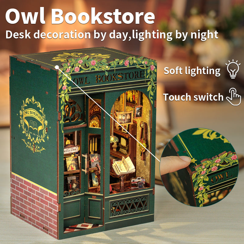 Book Nook Owl Bookstore op de boekenplank