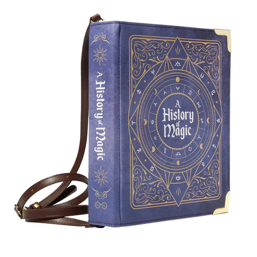 A History of Magic paarse handtas in boekvorm, met afneembare verstelbare schouderriem