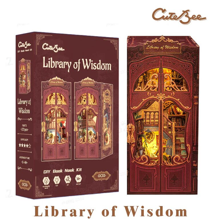 Cutebee Library of Wisdom book nook, houten DIY bouwpakket voor je boekenkast