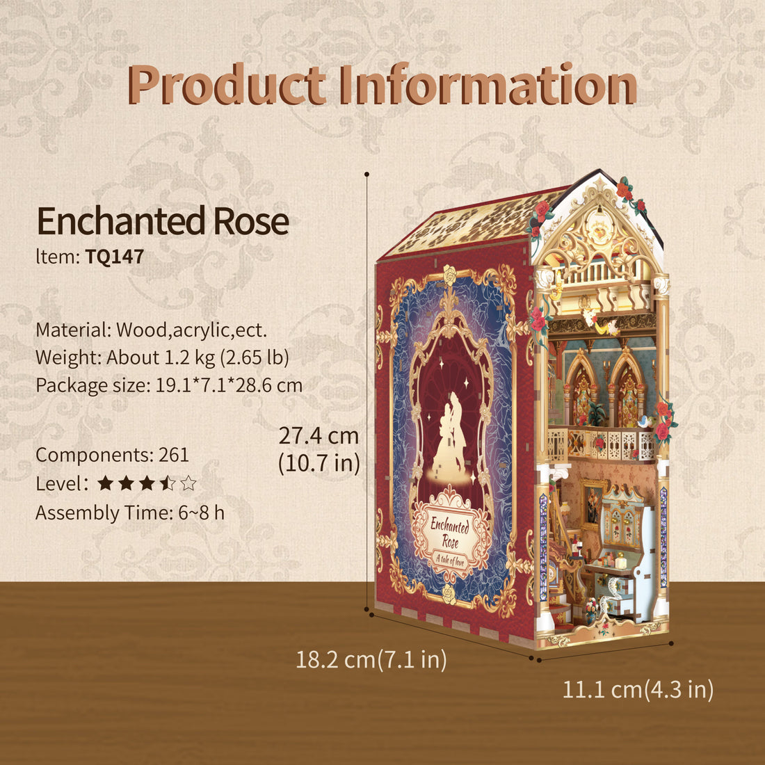 Book Nook Enchanted Rose detail